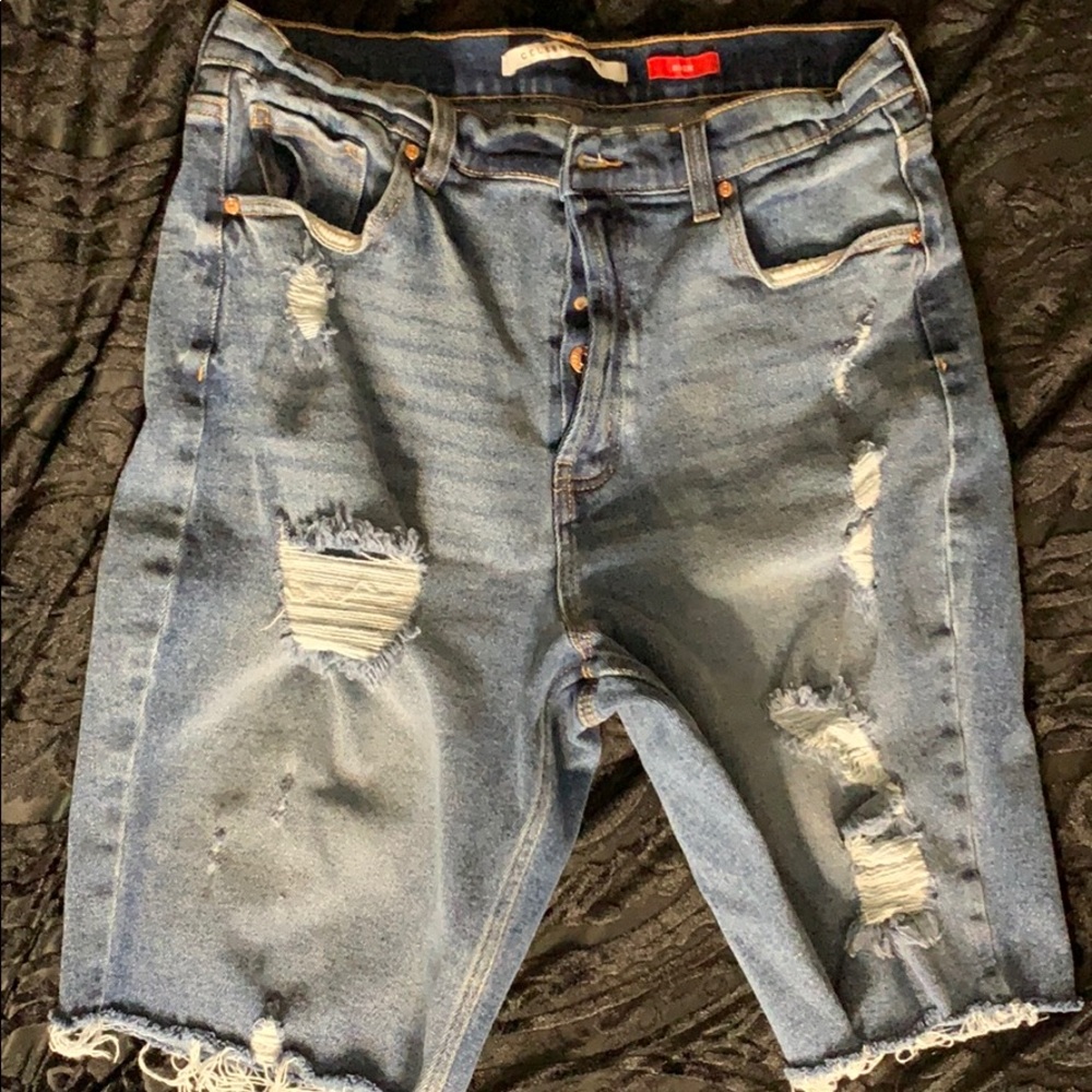 Ripped biker jean shorts